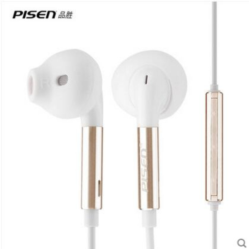 pisen/品胜 y102半入耳式耳机 适用于苹果安卓通用hifi线控手机 金色