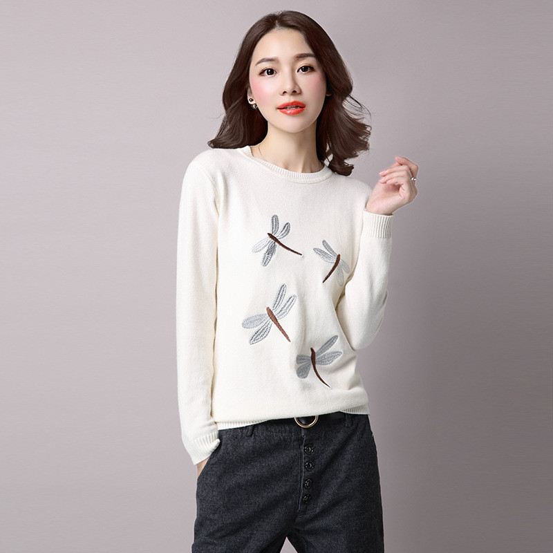 情娇婷2017毛衣女短款秋装外穿百搭时尚蜻蜓