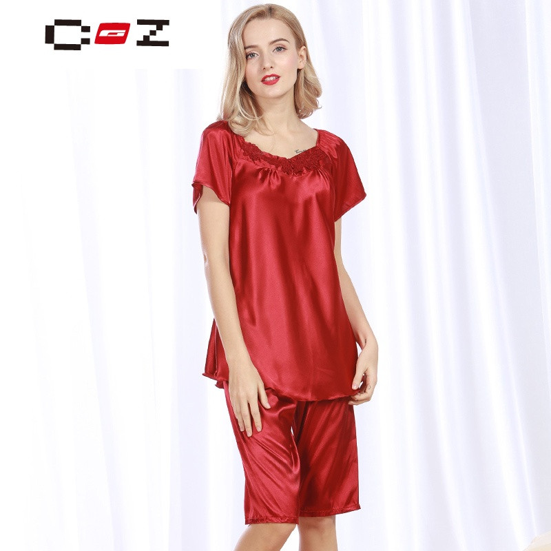 CZ潮流品牌夏季女士彷真丝睡衣夏天性感短袖