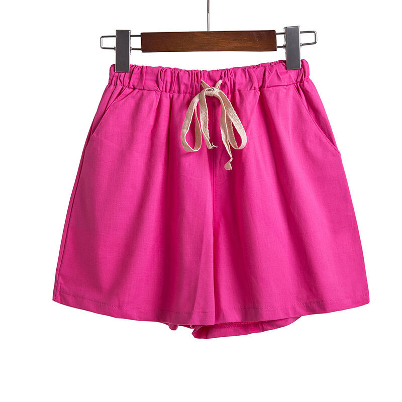 Vanled2017棉麻短裤女夏阔腿裤松紧腰宽松亚