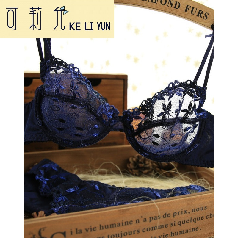LIYUN欧美蕾丝刺绣文胸套装性感诱惑半透明女