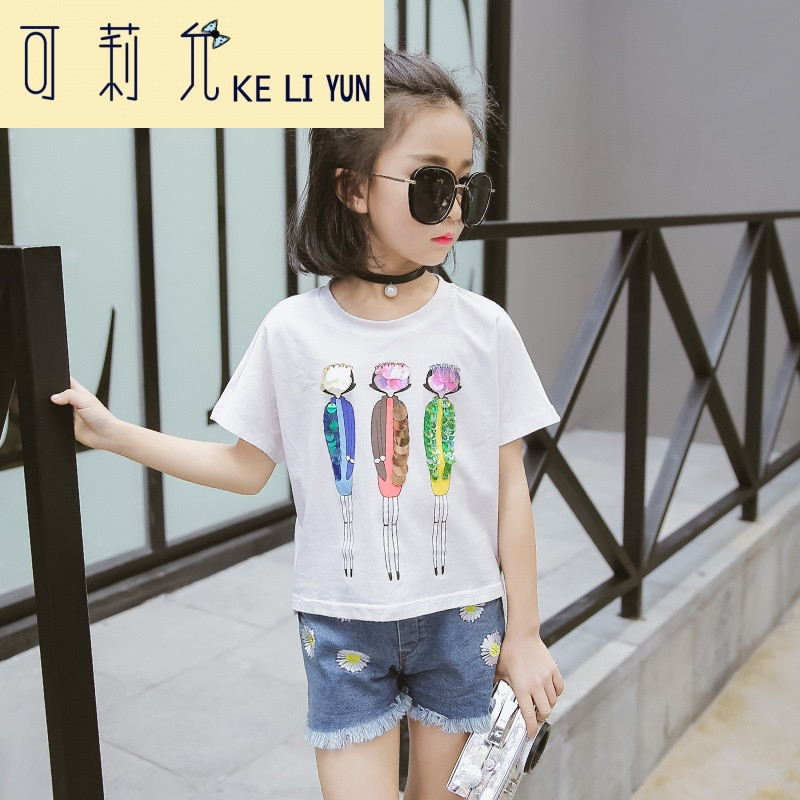KELIYUN童装女童短袖T恤2017夏装新款韩版儿