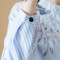 歌诺瑞丝2017春季女装新款韩版宽松显瘦刺绣套头条纹衬衫女8004 L 短袖蓝色