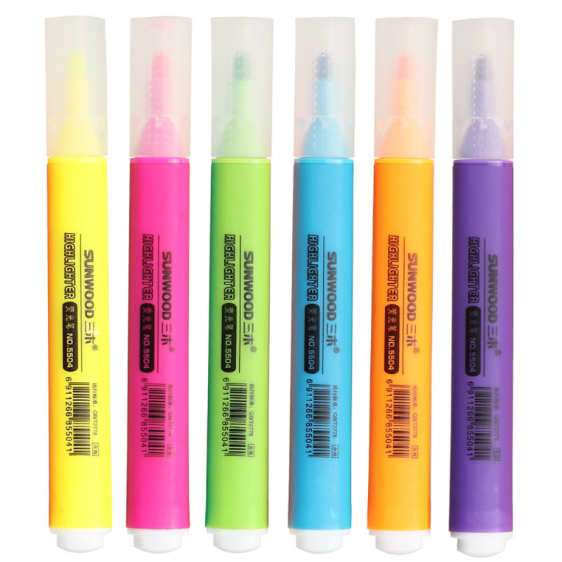 三木(SUNWOOD)5506多彩荧光笔6支装 彩色荧光标记笔 记号笔