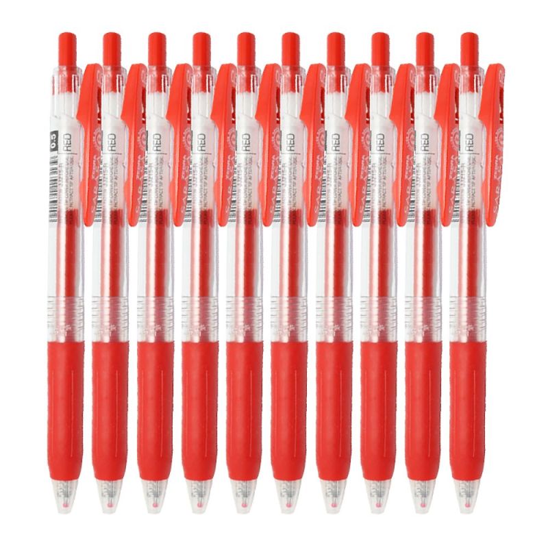 斑马(ZEBRA)JJ15按动中性笔10支/盒 签字笔 0.5mm子弹头啫喱笔水笔 彩色学生考试笔 红色