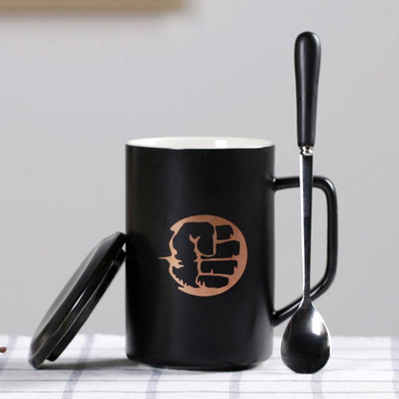 400ml带盖勺子英雄联盟陶瓷杯子简约复古创意