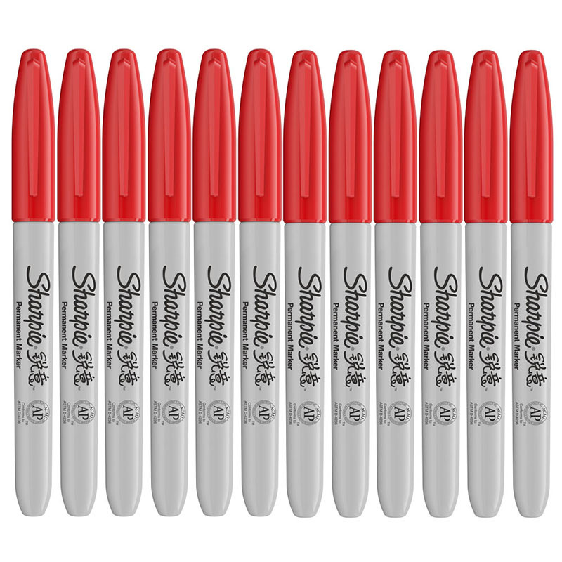 Sharpie 锐意防褪色马克笔细红12支纸盒装 美术绘画 手绘 涂鸦 彩色水彩笔 画画笔 记号笔 学生办公通用 油性笔 红色