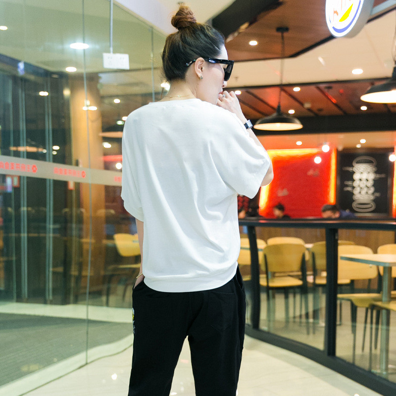 休闲套装女夏装新款潮显瘦个性蝙蝠袖运动服30121493534773368 l 白色