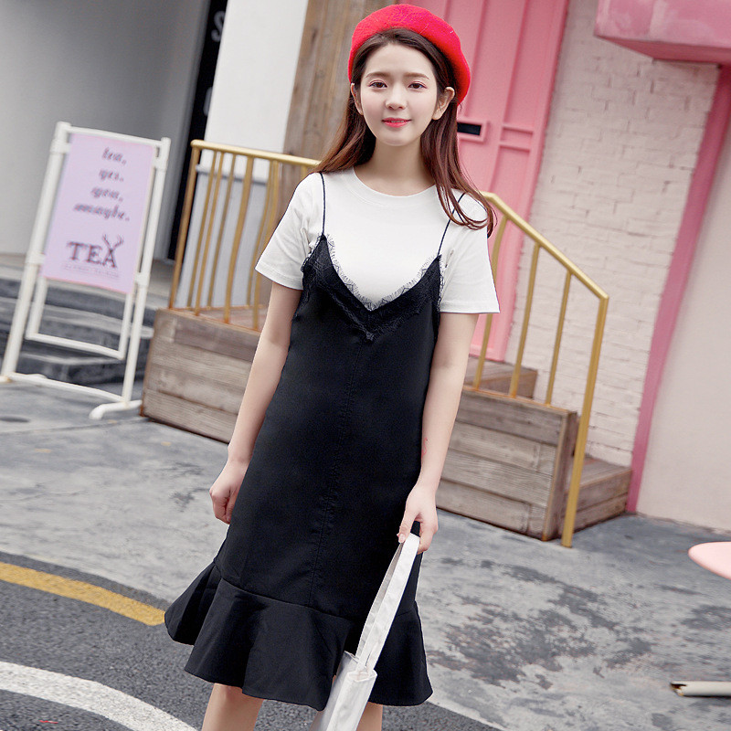 琳朵儿2017春新款宽松裙子韩版蕾丝裙吊带裙