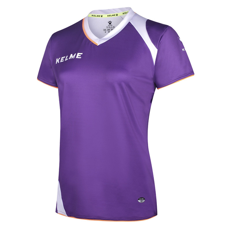 KELME卡尔美 K15Z207 女式足球服 V领短袖光板定制球衣 比赛训练服 XXL 紫/白