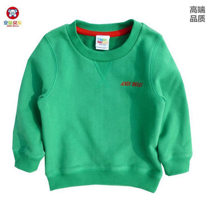 安笛贝乐品牌童装红色儿童卫衣男童女童蓝色纯棉长袖T恤打底衫灰色圆领上衣绿色毛圈上衣90-130cm 绿色 100cm