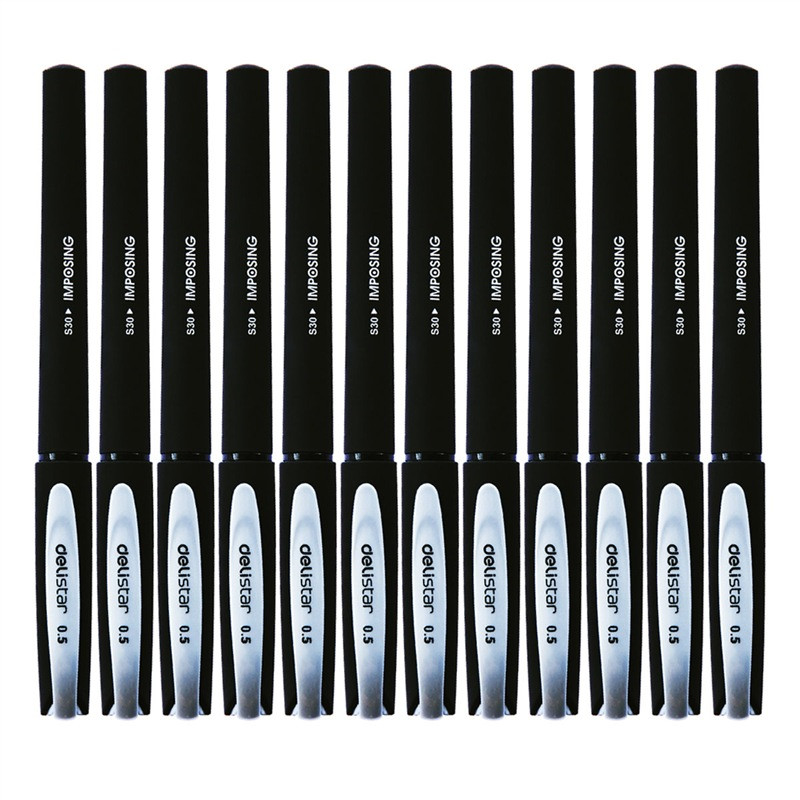 得力(deli)S30中性笔 12支/盒 0.5mm笔 商务签字笔 水笔 黑笔 碳素笔 办公用品 学生文具 笔类 黑色