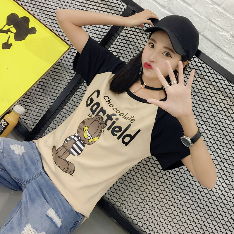 魅言魅语2017夏季新款韩版女装短袖T恤女模特