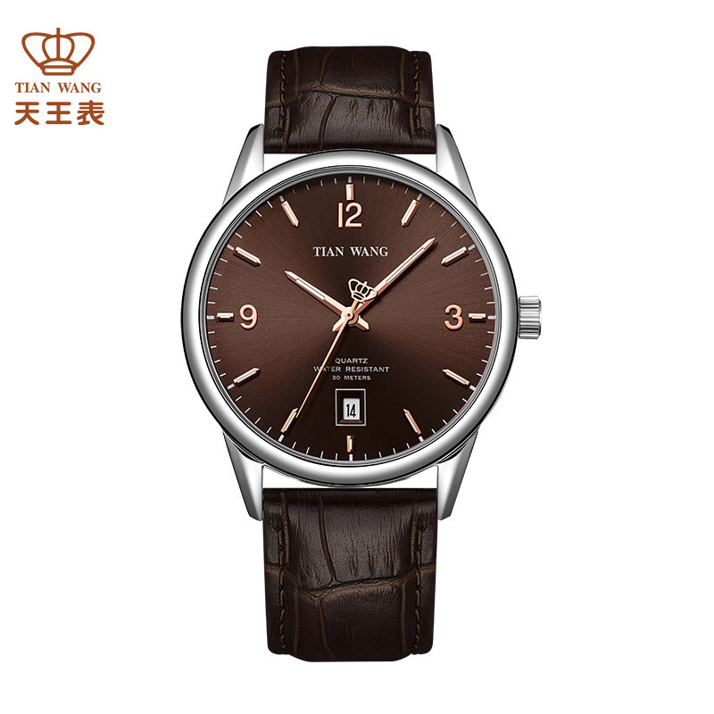 天王表(TIANWANG)手表正品 简约时尚男士石英表 防水学生手表腕表GS3922 咖色棕带