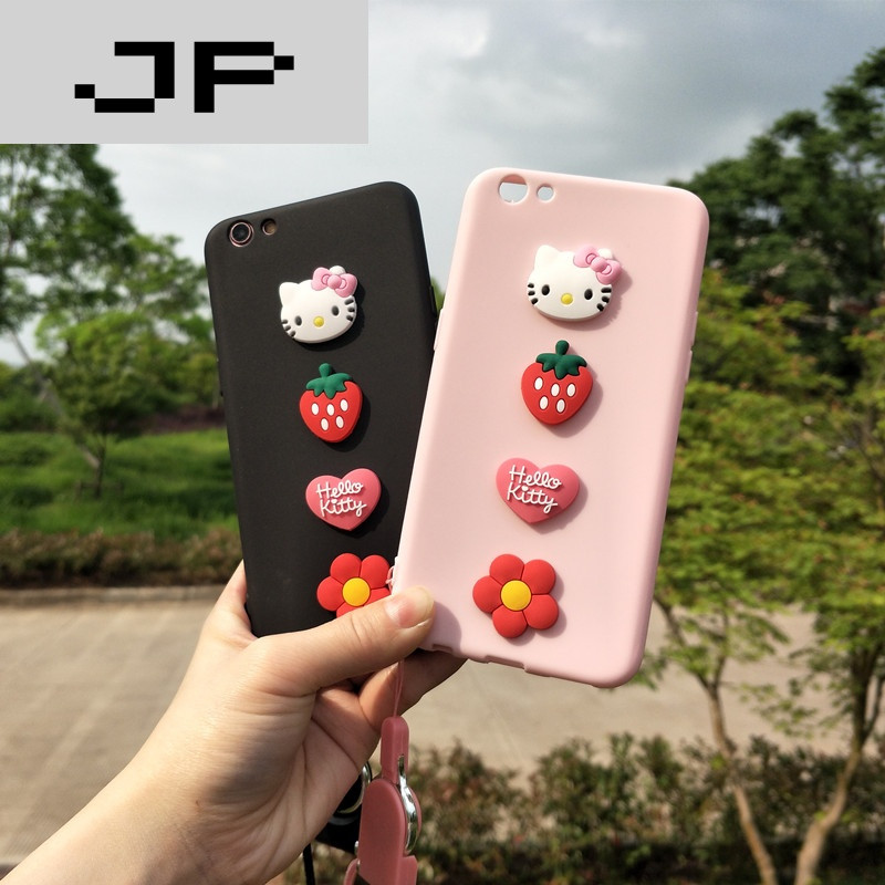JP潮流品牌清新草莓小花kitty猫vivoy67手机壳