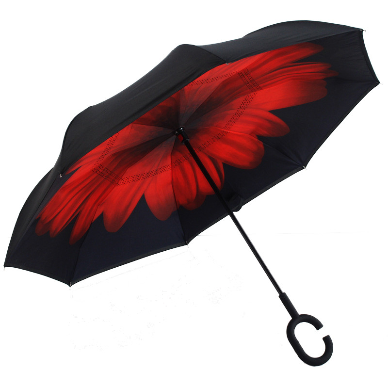 宜莱芙 双层C型反向伞 太阳反折伞 广告站立雨伞汽车伞免持式 胭脂红