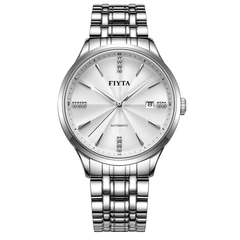 飞亚达(FIYTA)手表 芯动系列防水自动机械表休闲精钢带男情侣表 男表GA520003.WWW 白色