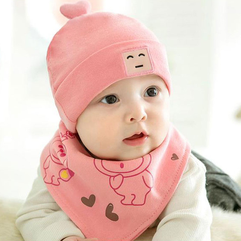 贝迪牛2017秋季新款+新生儿帽子婴儿帽子夏0-3-6个月春秋冬季男女宝宝帽子胎帽套头帽两件套 均码（0-8个月） 粉色机器人两件套