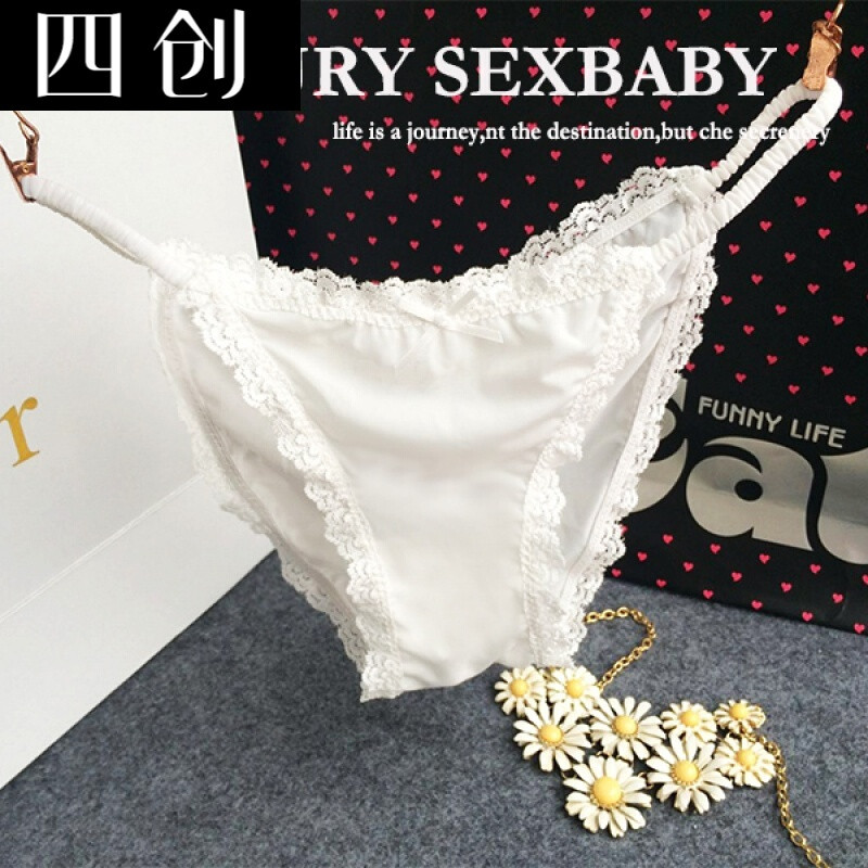 四创蕾丝欧美女士内裤性感透明性感中腰三角裤游戏妈妈和白色的图片