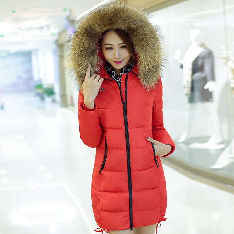 爱博尔2017冬季新款女装羽绒服保暖修身拉链羽绒外套B1229 160/S 红色40#