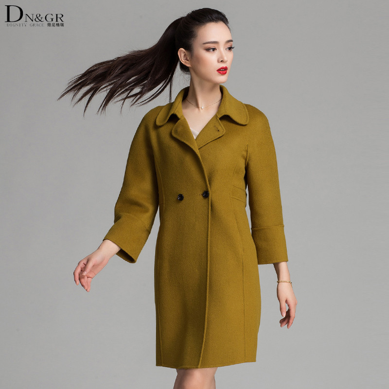 DNGR秋冬季女装双面羊毛大衣简约中长款时尚毛呢外套16029 XL 黄色