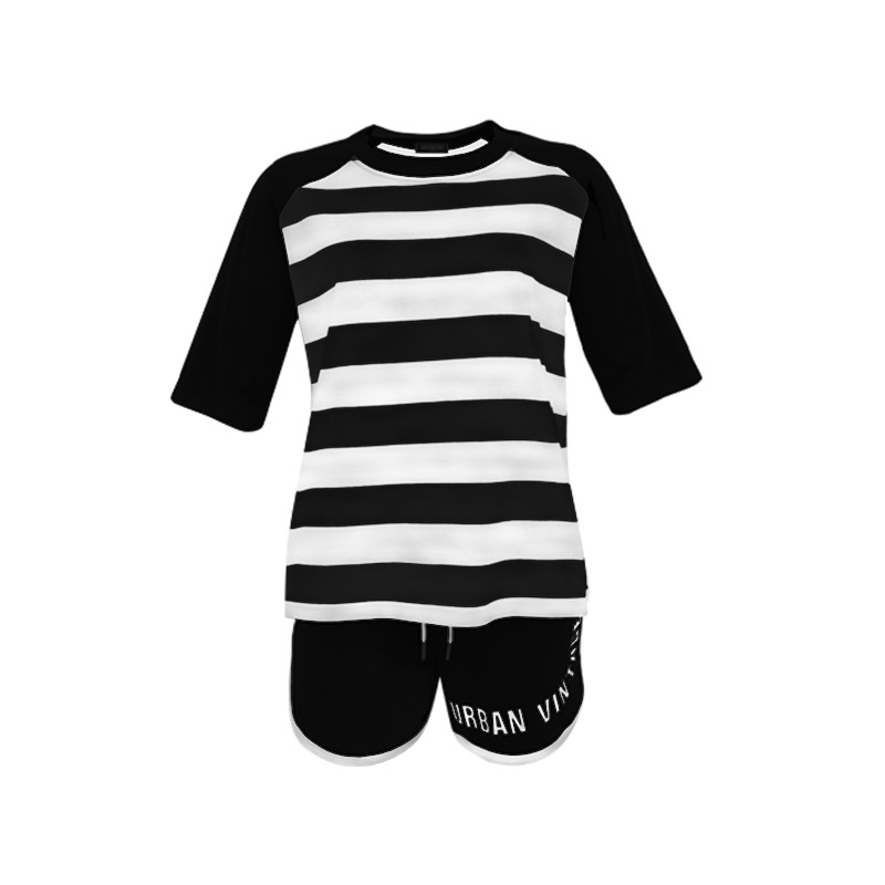 bw9新款休闲套装女夏2017新款韩版学生字母印花宽松大码短袖短裤两件套潮 XL 307黑色