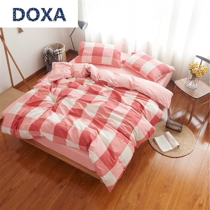 DOXA水洗棉纯色床单被罩四件套纯棉全棉简约