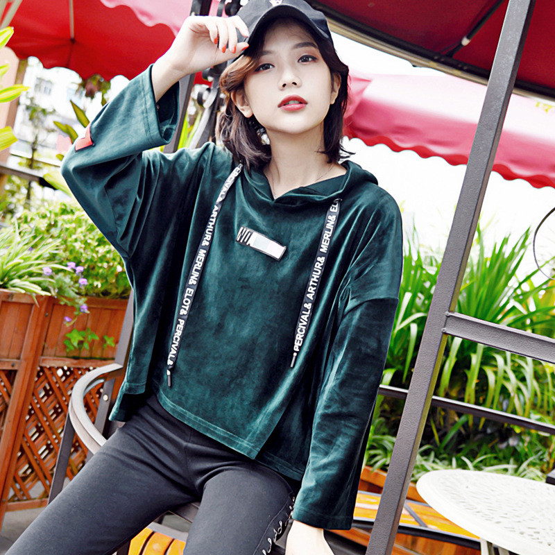娇诗朵原宿宽松连帽卫衣女长袖纯色直筒学院风