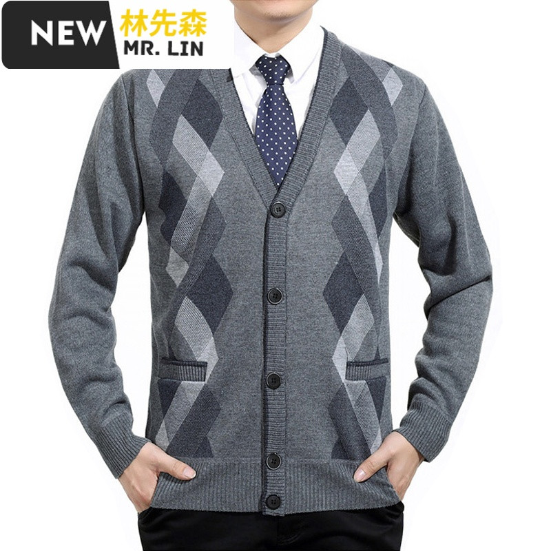 潮流男装中老年人男装装厚毛衣开衫外套60-70