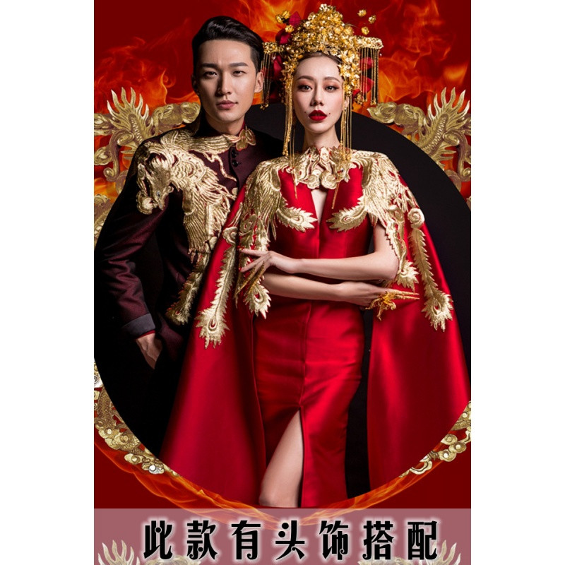 2017红色刺绣龙凤宫廷古装主题服装影楼婚纱