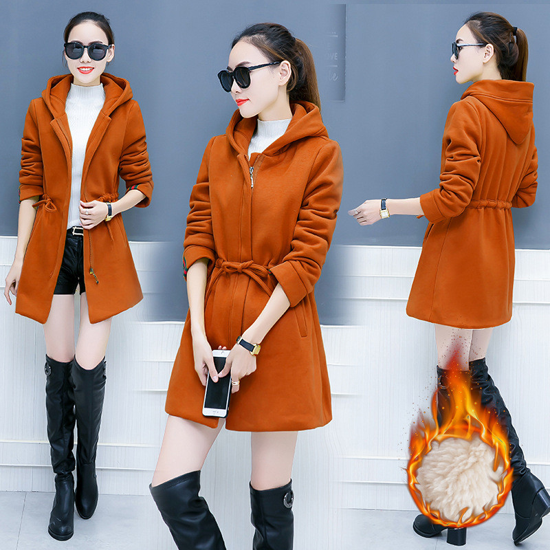 薇侣2017秋冬新款中长款卫衣女韩版修身开衫