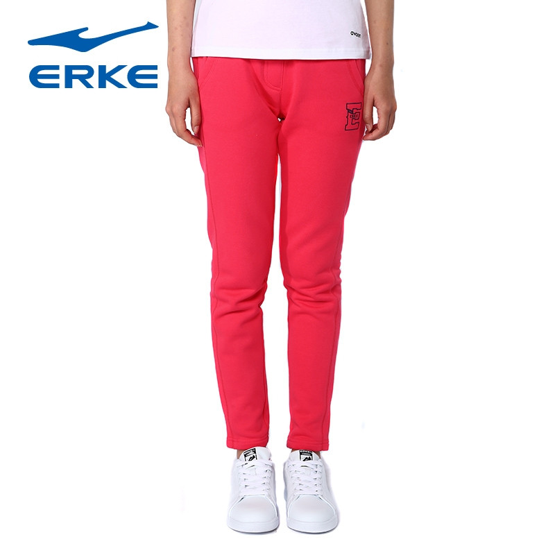 鸿星尔克(ERKE)女士运动裤轻便透气休闲裤针织长裤12215457237 洋红 M
