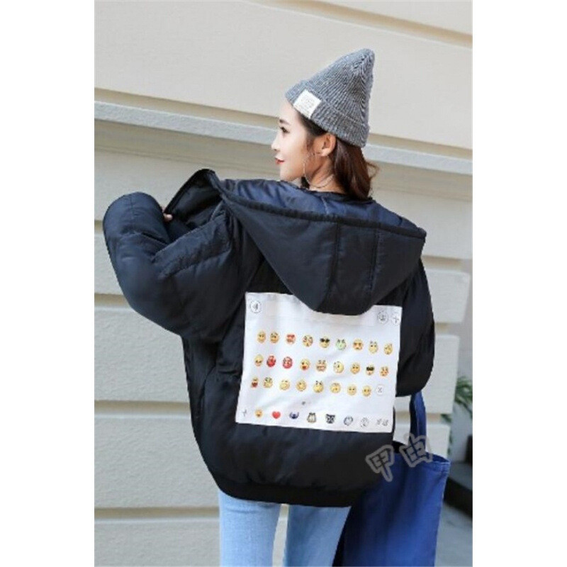 冬季棉衣韩版棉服百搭学院棉袄贴布表情包夹棉
