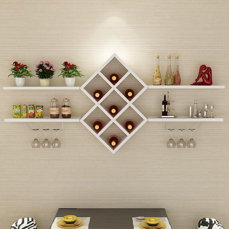 现代简约餐厅置物架装饰架壁挂式墙上红酒架菱形酒格组装摆件架子_1_2 总长1.6米（白色）
