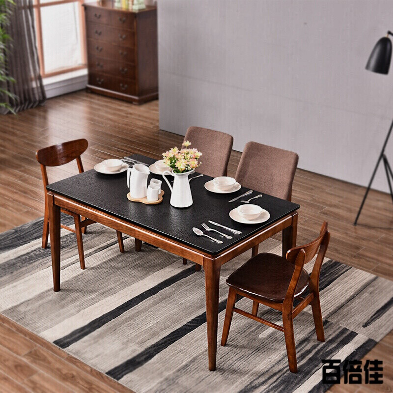 新款创意北欧火烧石餐桌椅组合简约现代小户型白蜡木饭桌长方形全实木餐桌1.5米一桌六椅 1.35米单个餐桌