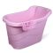 塑料婴儿儿童浴盆泡澡加厚洗澡超大号浴缸特大木桶 加大号粉色(无盖)