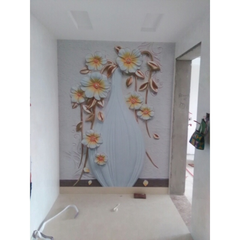 欧式3d立体墙纸玄关花瓶客厅走廊背景墙壁纸过道竖版大型壁画_2 无缝宣绒布/每平米