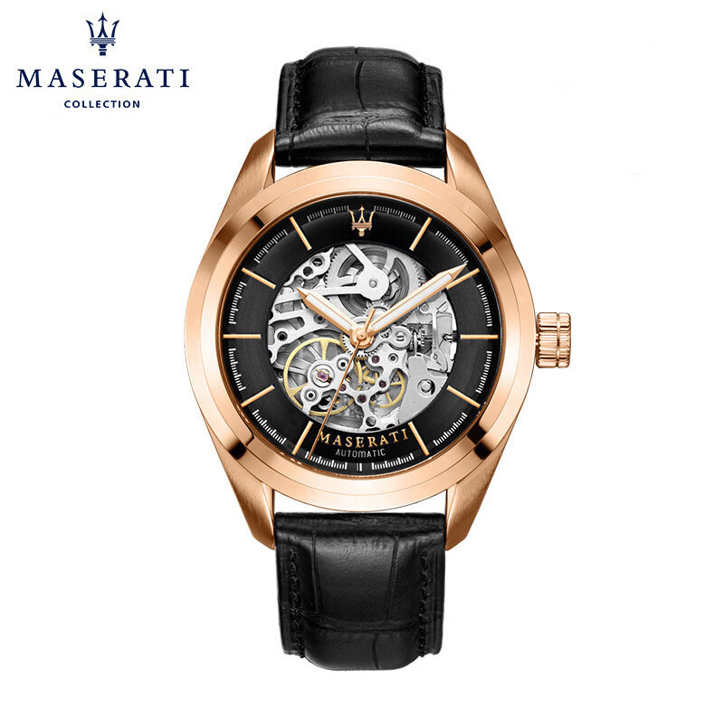 玛莎拉蒂MASERATI手表 机械表全自动时尚镂空玫瑰金防水男表腕表 R8821112001 R8821112001