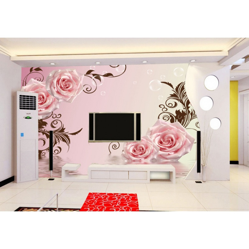 欧式无缝壁画客厅卧室电视背景墙纸玫瑰壁纸墙画简约无纺布婚房 5D凹凸真丝布