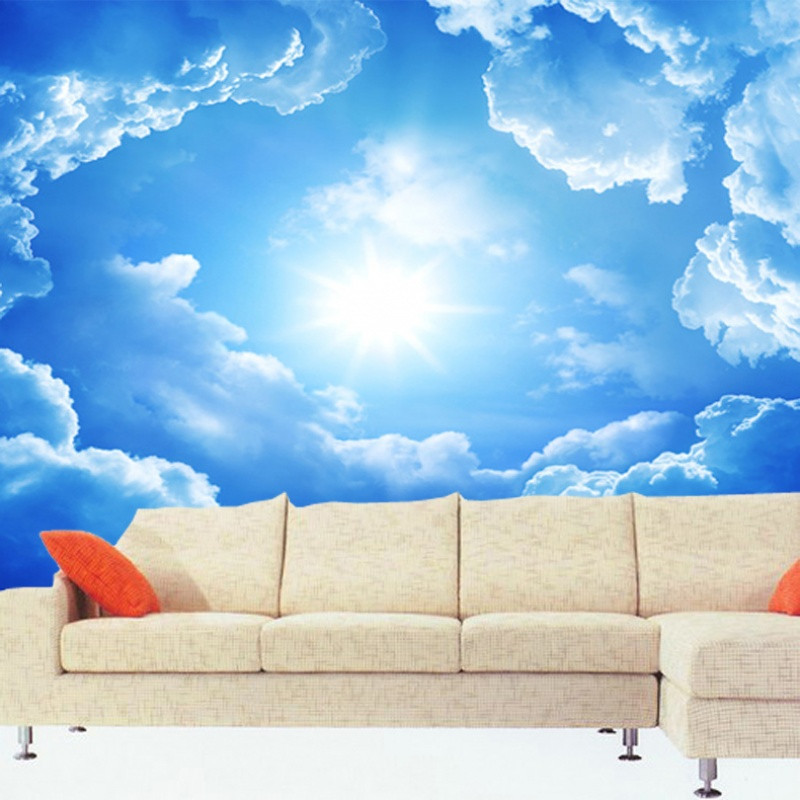 无缝大型壁画欧式天花板吊顶蓝天白云背景墙墙纸壁纸卧室客厅壁纸 无缝真丝布（整张）