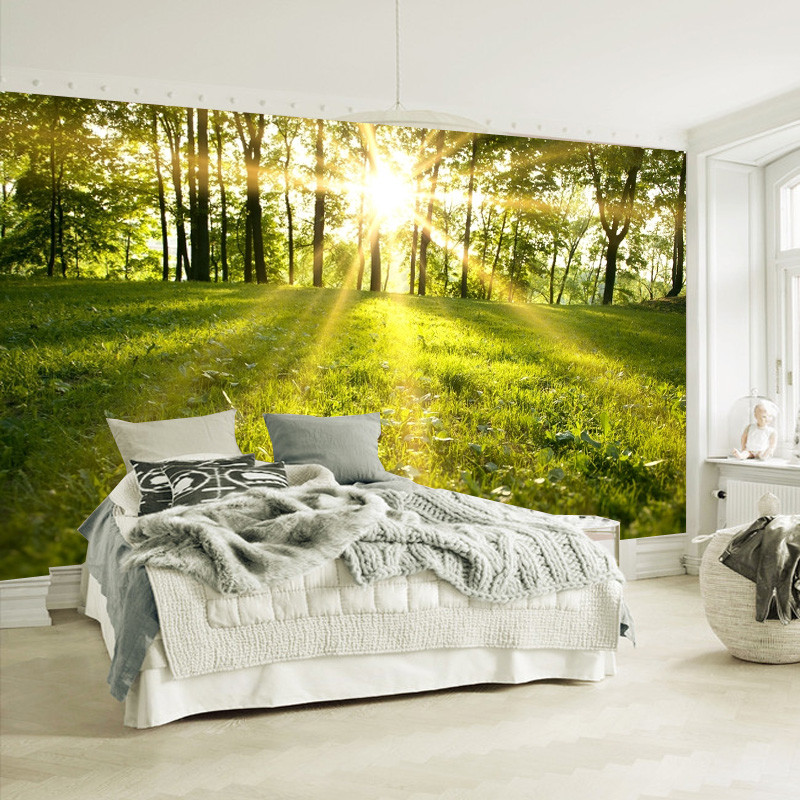 无缝定制壁画客厅墙纸卧室电视沙床头背景墙壁纸自然风景森林 无缝宣绒布