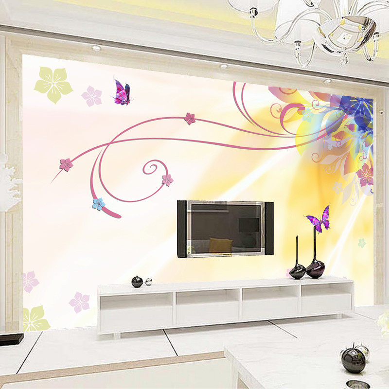 无纺布墙纸简约欧式卧室蝴蝶花样现代3d电视背景壁纸客厅大型壁画 无缝真丝布（整张）