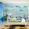 无缝3d卡通海底手绘纯色蓝色海豚儿童房壁纸卧室背景墙无纺布墙纸 无缝无纺布（整张/平方）