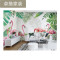 北欧火烈鸟墙纸热带雨林电视背景墙壁画餐厅手绘壁纸绿色植物墙布 无缝靓丽真丝布（一整张）