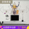 欧式麋鹿壁画3D现代简约客厅沙电视背景墙壁纸5D立体手绘墙布 无缝进口油画布（一整张）