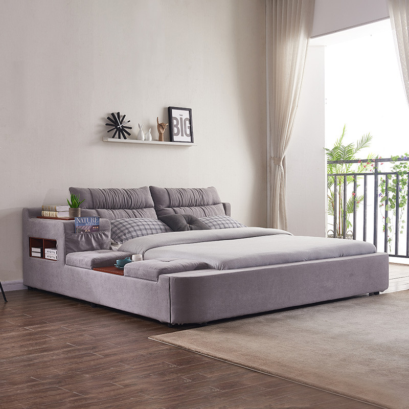 A家家具 床 双人床 布艺床 现代简约布床1.5米1.8米主卧床北欧床可拆洗设计多功能 1.8米榻榻米【灰色】