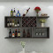 包邮 墙上酒柜壁挂式创 意简约红酒架客厅实木格子墙壁装饰置物架 黑胡桃长1.4米8格送两个酒杯挂架