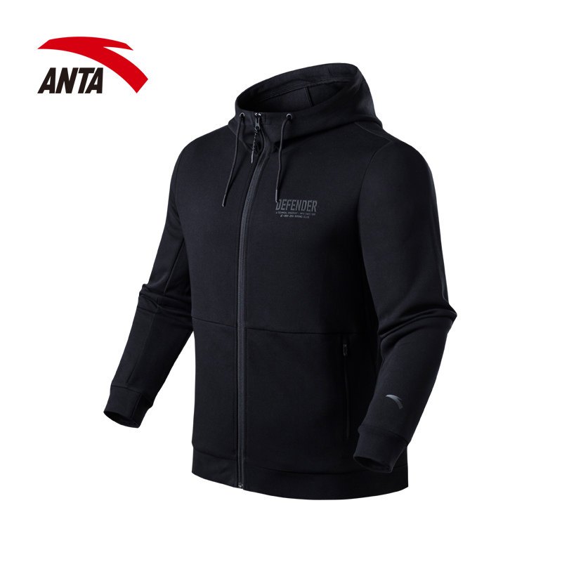 安踏（ANTA）男子运动上衣2018秋季新款针织开衫男士夹克连帽外套 -2基础黑 170/M