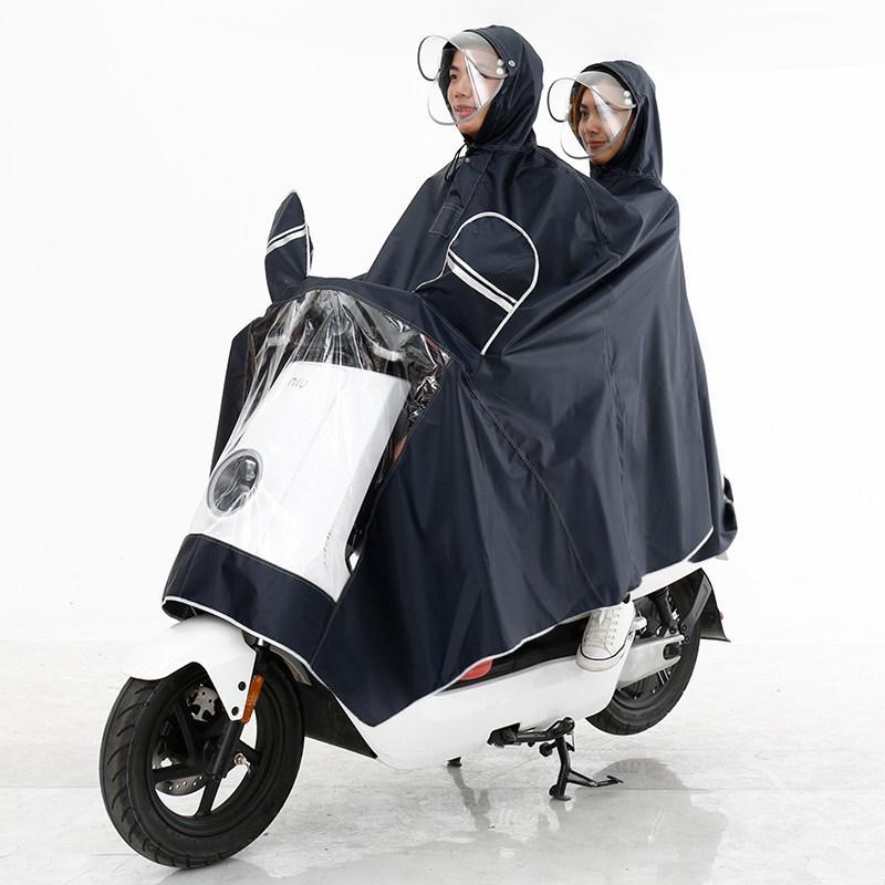 电瓶车摩托车单双人雨衣雨披加大加厚男女时尚电动车雨披_3_4 双人双帽檐藏青