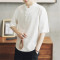 中国风棉麻T恤男装中式短袖麻料盘扣中袖上衣大码亚麻T恤夏季宽松白色长袖 4XL 白色长袖